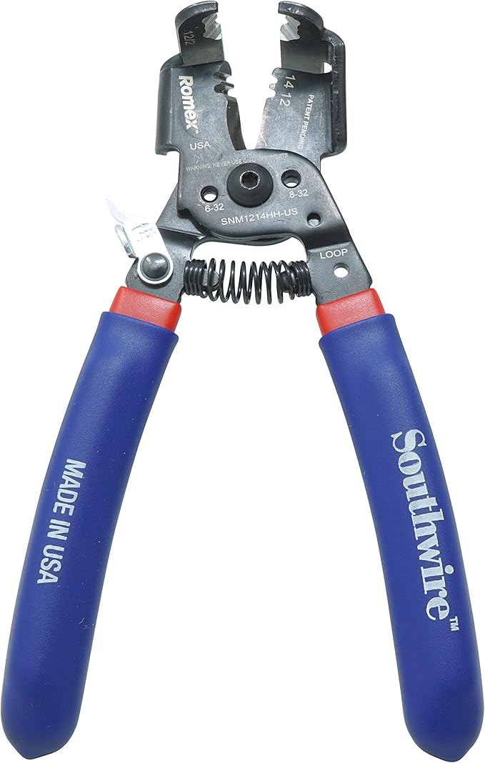 Southwire - 65172140 SNM1214HH-US ROMEX BOXJaw Wire Stripper, Dual Wire Cutter Strips both 12/2 & 14/2 Romex NMB JACKETS and 12 and 14 AWG Solid Wire