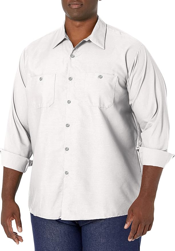 Red Kap Men's Long Sleeve Industrial Work Shirt | Moisture Wicking Button Up, Wrinkle Resistance Fights Fading & Stains