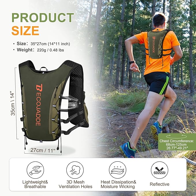 Running Vest Hydration Backpack for Men Women, 5L Lightweight Running Backpack Hydration Pack for Marathon, Trail, Cycling, Hiking, Jogging