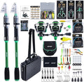 Goture Fishing Poles and Reels Combo - Green Telescoping Fishing Rod Portable Travel Kit with Carrier Bag for Freshwater Saltwater