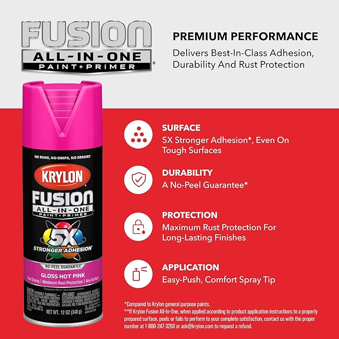 Krylon Fusion All-In-One Adhesive Spray Paint for Indoor/Outdoor Use, 12 oz, Hot Pink