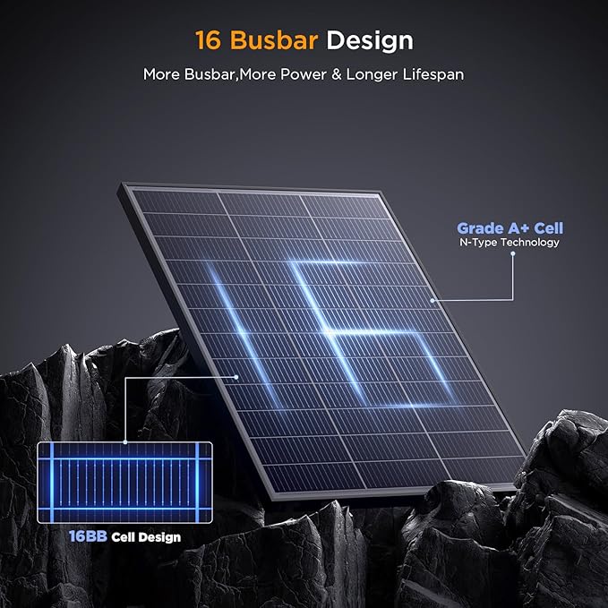 N-Type 16BB 400 Watt Solar Panel, 4×100W Solar Panels, 25% High Efficiency Monocrystalline PV Modules, Compact Space-Saving for 12V/24V/48V Systems, RV, Rooftop, Off-Grid & Home Backup