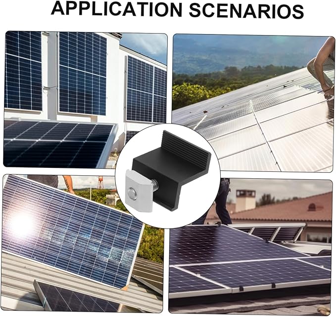 ibasenice 4pcs Solar Panel Mounting Brackets Photovoltaic Bracket Pressing Block Aluminum Alloy Easy Install for Ground Roof