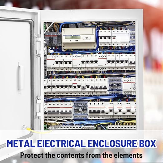 Outdoor Electrical Box 20 x 16 x 6''D NEMA 4X Enclosure Steel Box, Waterproof & Dustproof Outdoor/Indoor Lockable Electrical Junction Box, with Mounting Plate