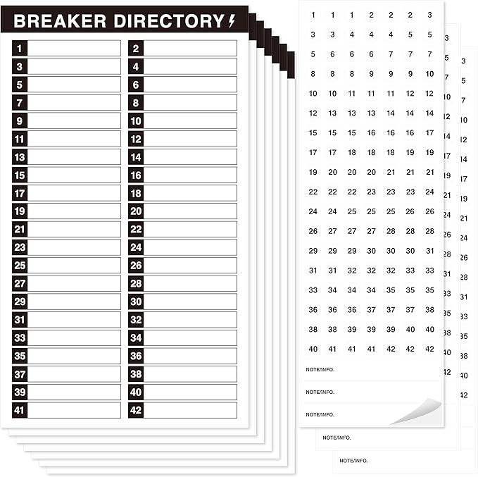 10 Sheet Breaker Panel Labels & 7 Breaker Catalog Stickers, Waterproof Durable Self-Adhesive Electrical Stickers (Black)