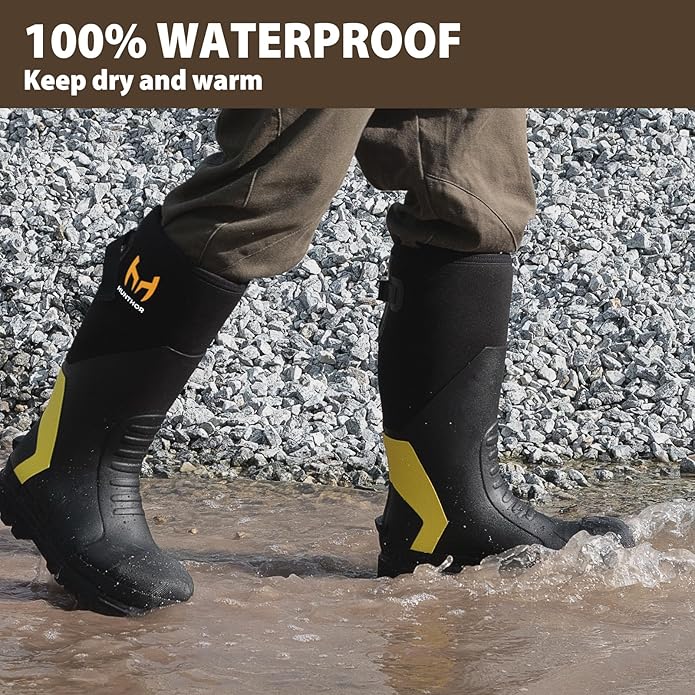 Rubber Work Boots, Puncture-Proof with Steel Toe & Shank, Lightweight Waterproof Anti Slip EVA Outsole Hunting Boots for Men, 6mm Neoprene for Construction, Manufacturing or Farming(Size 6-14)