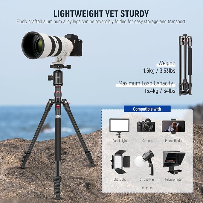 NEEWER 77 inch Camera Tripod Monopod for DSLR, Phone with 360° Panoramic Ball Head, 2 Axis Center Column, Arca Type QR Plate, Bag, Compact Aluminum Lightweight Travel Tripod 34lb Max Load, TP77