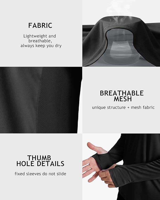 Roadbox Men's UPF 50+ Hooded Fishing Shirts Long Sleeve Sun Protection Hoodie, Hiking Running Swimming Rash Guard with Mask
