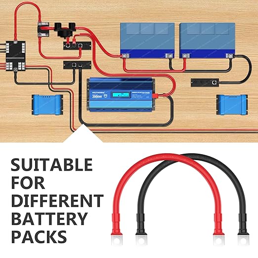 VOLTWORKS 4 AWG Gauge Red + Black Pure Copper Battery Inverter Cables Solar, RV, Car, Boat 1ft 3/8 in Lugs