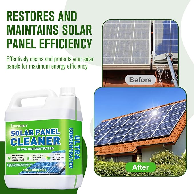 Teexpert Solar Panel Cleaner (1 Gallon Makes 600 Gallons), Super Concentrated Glass & Solar Panel Cleaning, Streak-Free Quick Dry Remove Dirt, Dust, Droppings, Oils, Fingerprints & Water Spots