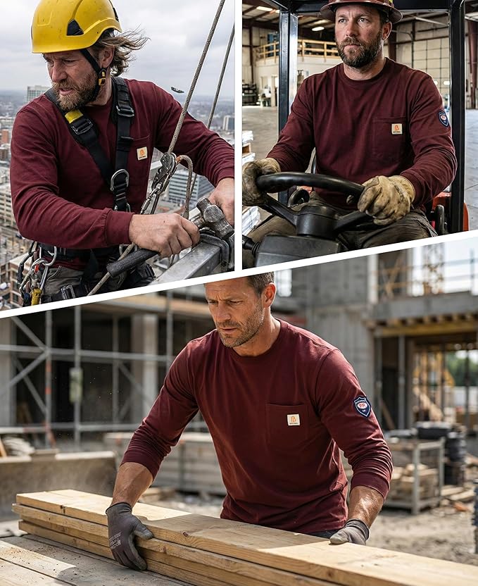 BOCOMAL FR Shirts Lightweight Classic Crew Long Sleeve Fire Resistant Shirt CAT2
