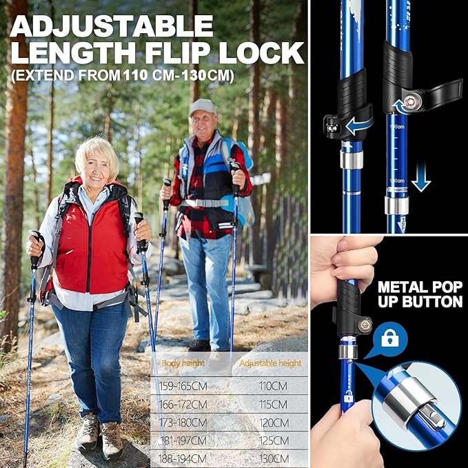 Covacure Trekking Poles Collapsible Hiking Poles - Aluminum Alloy 7075 Trekking Sticks with Quick Lock System, Telescopic, Collapsible, Ultralight for Hiking, Camping & Backpacking