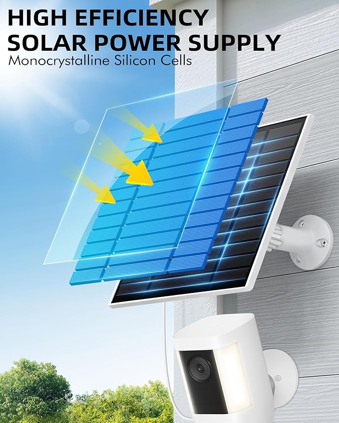 KEPEAK Solar Panel for Ring Camera Outdoor, Small Solar Panel Charger with USB-C to Ring Barrel Plug Adapter, Compatible with Rings Spotlight & Stick Up Cam Battery