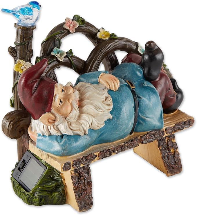 Zingz & Thingz Day & Night Garden Décor Solar Statue Figurine, 9.5x5.5x9.75, Afternoon Nap Gnome