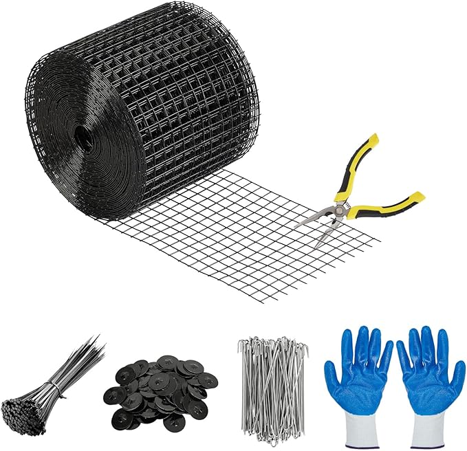 6in x 50ft Solar Panel Bird & Critter Guard Kit, Includes 60 Fastener Clips, 100 Cable Ties, Gloves, Pliers & PVC Coated Wire Mesh for Bird, Critters Control