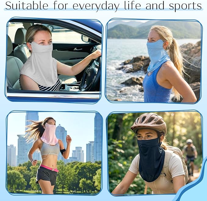 4 Pcs UV Sun Protection Face Mask with Neck Coverage Neck Gaiter Scarf UPF50+ Face Shield Breathable Cooling Design for Summer Outdoor Activities