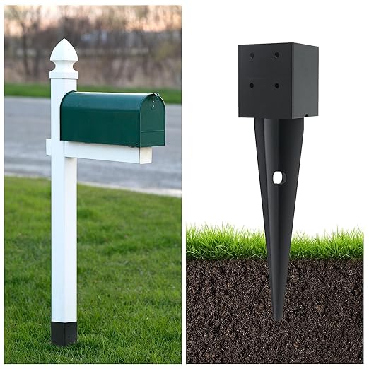 6 Pcs 4x4 Fence Post Anchor Ground Spike（Inner Size 3.6"x3.6" 16" Black Powder Coated–Mailbox Post Anchors, for Deck,Fence,Railing,Mailbox..