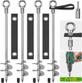 Fully Welded Ground Trampoline Anchors, 30'' Spiral Mobile Home Anchors, 4pcs Earth Anchor Heavy Duty Shed Anchor Kit with Straps for Securing Swing Sets, Animals, Trees, Tents, Shed, Carport