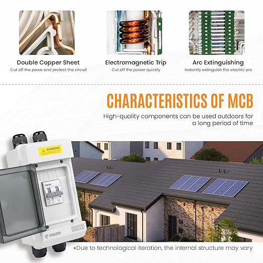 Solar Panels Disconnect Switch 40A 400VDC PV Shut Off Switch Outdoor 1 in 1 Out Circuit Breaker Box IP66 Waterproof UV-Proof