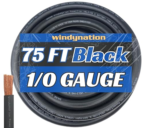 WNI 1/0 Gauge 75 Feet Black 1/0 AWG Ultra Flexible Welding Battery Copper Cable Wire - Made in The USA - Car, Inverter, RV, Solar
