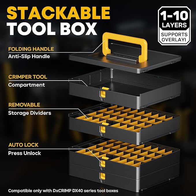 Crimping Tool Kit, 36-Type Open Spade & Quick-Disconnect Connector Set (2.8/3.9/4.8/6.3 mm) Non-Insulated Terminals with Wire Stripper, 24–14 AWG Ratcheting Crimper, for Auto, Appliance, DIY