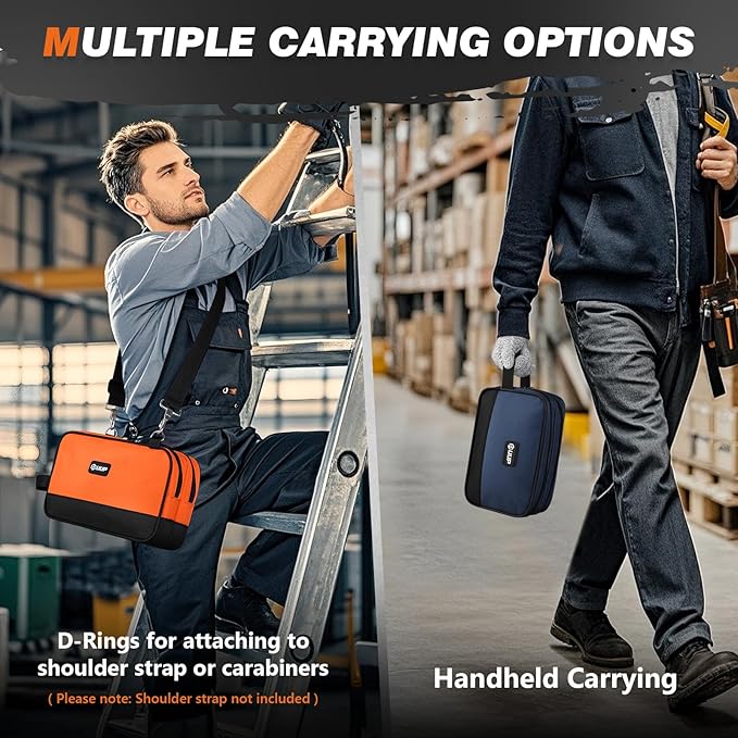 12 10" Small Tool Bag 2 Pack, Zipper Tool Pouch 2 Compartments, Utility ToolBag with Carrying Handle, Toolbox Organization, Screwdriver Storage Tool Box, Mechanic Men Dad Gifts, Orange/Green