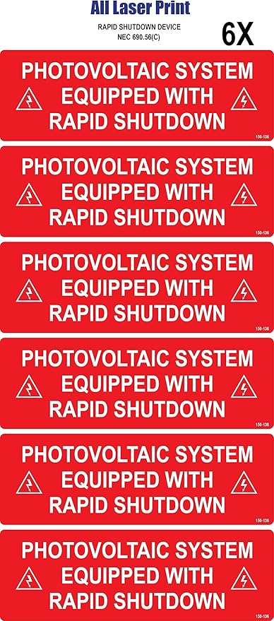 Solar Label-6X-PHOTOVOLTAIC System Equipped with Rapid Shutdown-PV Label Pack-6’’ X 2’’