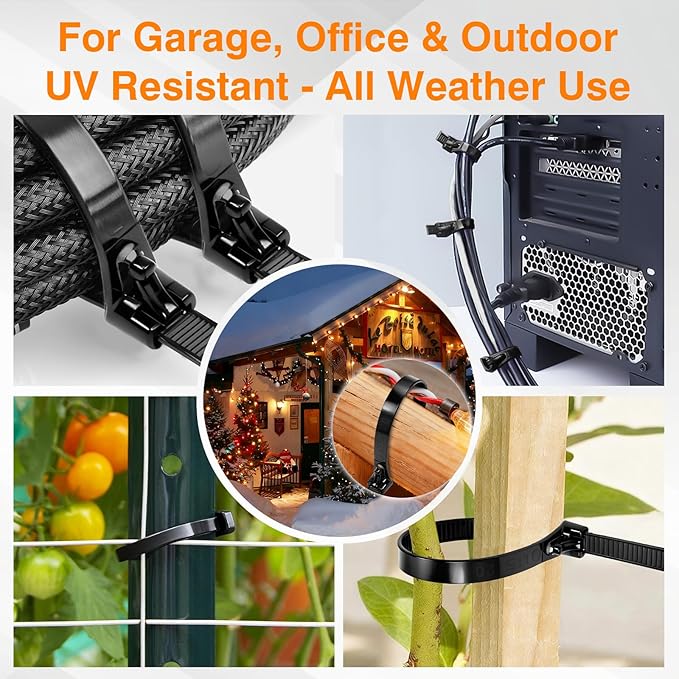 Zip Ties ZLGBVEX 8 Inch Reusable Heavy Duty Zip Ties 0.3 Inch Wide 55LB Tensile Strength 100 Pcs Black UV Resistant Cable Ties for Indoor Outdoor Use