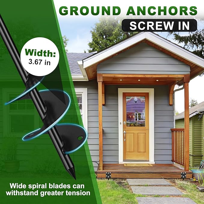 Multi-Purpose Trampoline Stakes, 4-Piece Set Mobile Home Anchors, 17'' Spiral Ground Anchors, Ground Anchors Heavy Duty-Strong Wind and Firm, Earth Anchors for Sheds, Playgrounds, Swings