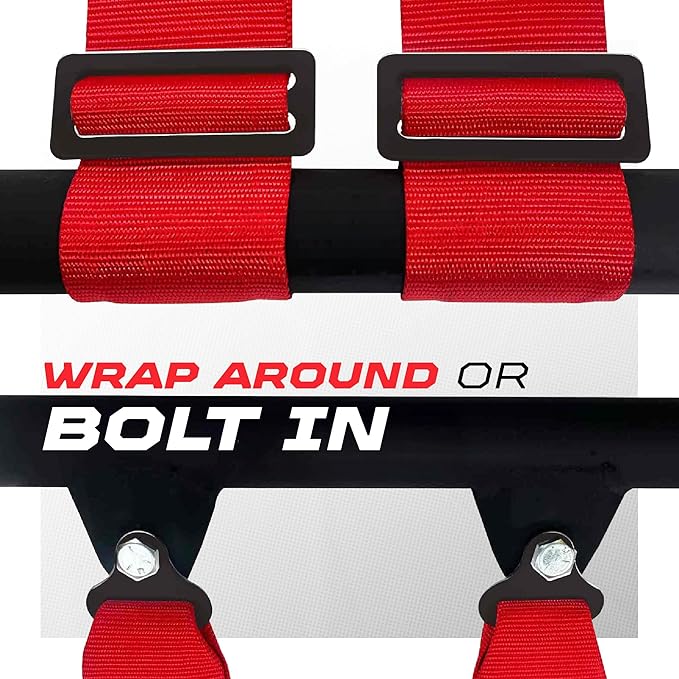1pc 4 Point Harness for Bucket Seat, Push Release, 10 Color Options, Racing Harness, Race Car, Off Road, UTV, RZR (Red, 2 inch)
