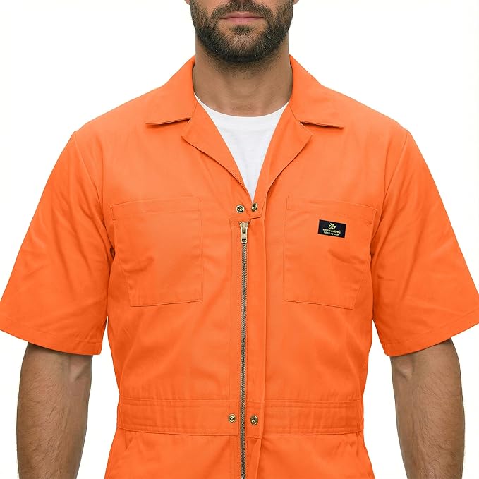 Natural Uniforms Mens Short Sleeve Zip Up Coverall, Stain and Wrinkle Resistant (Orange, Medium)