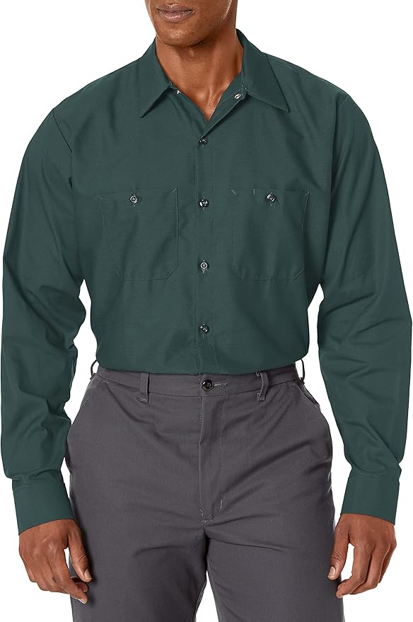 Red Kap Men's Long Sleeve Industrial Work Shirt | Moisture Wicking Button Up, Wrinkle Resistance Fights Fading & Stains
