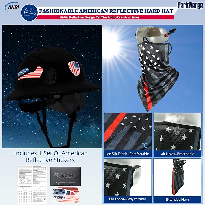 Full Brim Hard Hats Construction OSHA Approved with Visor-Vented Hard Hat with Neck Gaiter with Ear Loops,Safety Hard Hats for Men with Chin Strap ANSI Z89.1 Type 1 Class C,6-pt Suspension