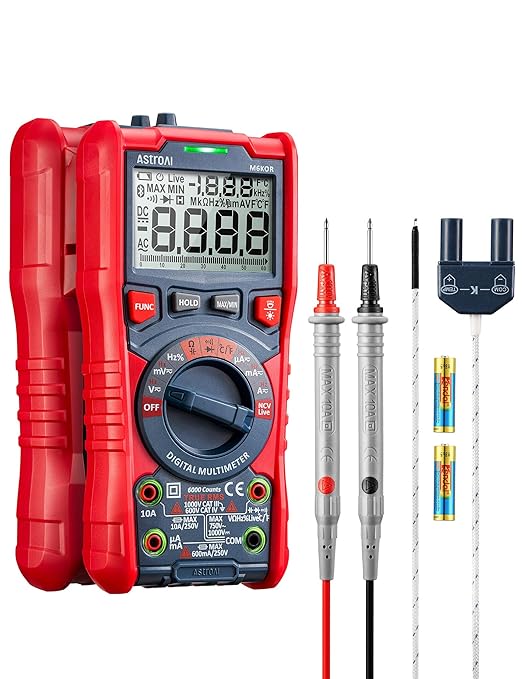 AstroAI Digital Multimeter, TRMS 6000 Counts Auto-Ranging Voltage Tester Voltmeter Measuring AC/DC Voltage Current, Capacitance Resistance Frequency Temperature Continuity Diodes with NCV