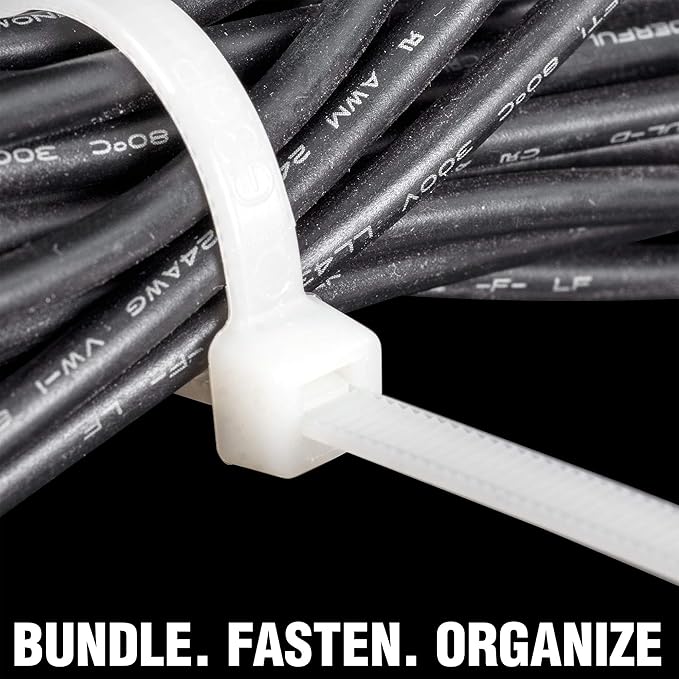 ZipIts 1000 Pieces 8-in 75 Lb Tensile Strength Standard Duty Cable Ties, Black UV Resistant, Nylon 6/6, UL Listed, Contractor Grade Quality Wire Ties