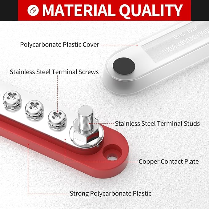DaierTek 12v Bus Bar 150A Small Battery Power Distribution Block 12 Volt Positive & Negative Terminal Block Busbar 2 x 1/4" Terminal Studs 5 x #8 Terminal Screws with Cover for Marine Automotive Car