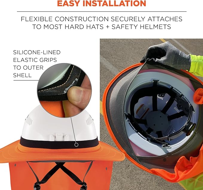 Ergodyne Chill Its 6661 Universal Hard Hat Brim Sun Shade with Neck Flap, Safety Helmet Sun Shield