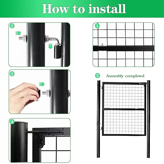 Wire Mesh Fence Gate, 59.06in (W) x 42.13in (H), Heavy-Duty Rustproof Outdoor Gate with Stable Insertion Posts, Ideal for Garden, Yard, Patio, Pet Containment - Easy Installation（Black）
