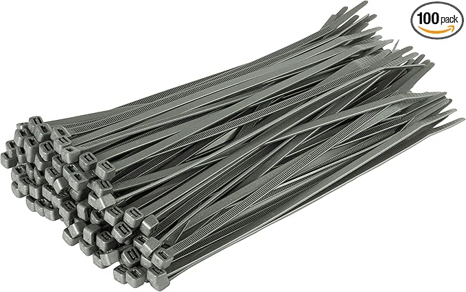 GTSE 8 Inch Silver/Gray Zip Ties, 100 Pack, 50lb Strength, UV Resistant Strong Nylon Grey Cable Ties, Self-Locking 8" Tie Wraps