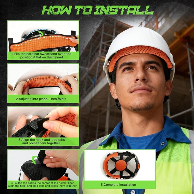 Aolamegs Hard Hat Sweatband and Top Pad - 1 Set Washable Hard Hat Sweat Bands with Helmet Padding,3-Layer Fabri Hardhats Sweat Liner Replacement,Hardhat Accessories for Welding/Construction Helmet