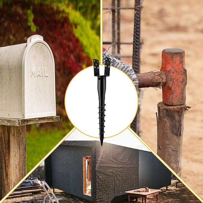 Hicarer 6 Set No Dig Ground Anchor U Model Screw in Post Stake Fence Spike, Fits Standard 4 x 4'' Post (4.6 x 4.6 Inch Actual), for Mailbox and Fence
