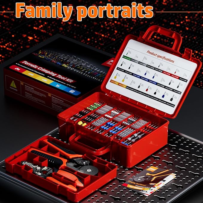 PEBA Ferrule Crimping Tool Kit - 24 Sizes Wire Ferrules and Hexagon Crimping Pliers AWG28-7 & Wire Stripper for Electrical Wiring/DIY Terminals | Self-Adjusting Ratchet Crimper - Copper Ferrule Kit