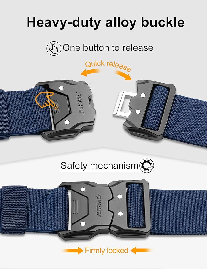 JUKMO Quick Release Tactical Belt, Military Work 1.5" Nylon Web Hiking Belt with Heavy Duty Seatbelt Buckle