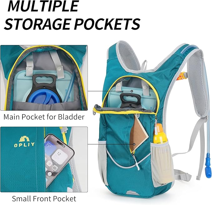 Hydration Backpack with 2L Bladder – Durable Lightweight Water Pack for Running, Hiking, Biking – Fits Men, Women, Youth