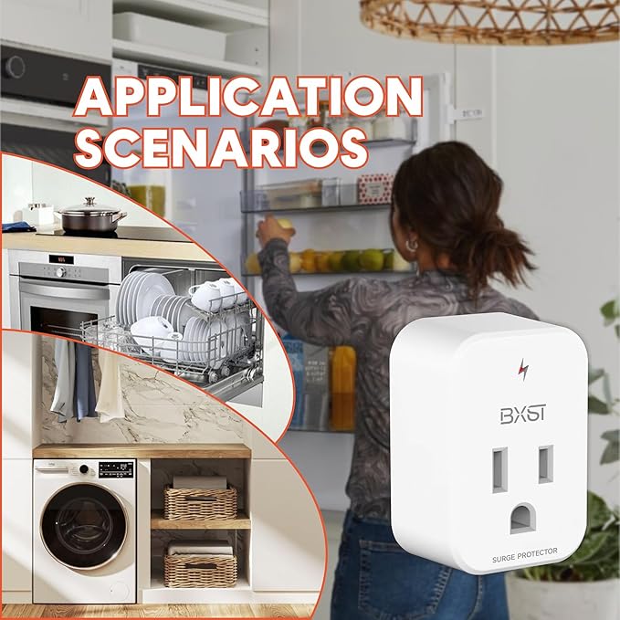 BXST Single Outlet Surge Protector for Refrigerator Small Wall Tap Surge Protector Single Plug 120V Mini Socket Lightning Protection for PC, TV, Phone, PS5 and Home Appliances, 15A, 1800W, 1 Pack