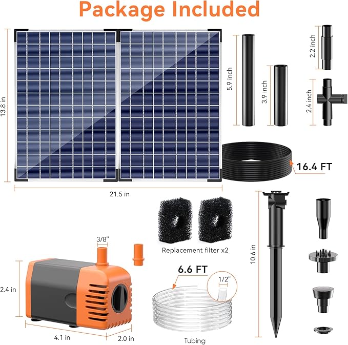 POPOSOAP Solar Fountain Pump 35 Watt, 480GPH Solar Water Pond Pump with PVC Tubing 4 Spray Heads 16.5ft Cable Length for Garden Pond Fountain Waterfall Hydroponics Pool