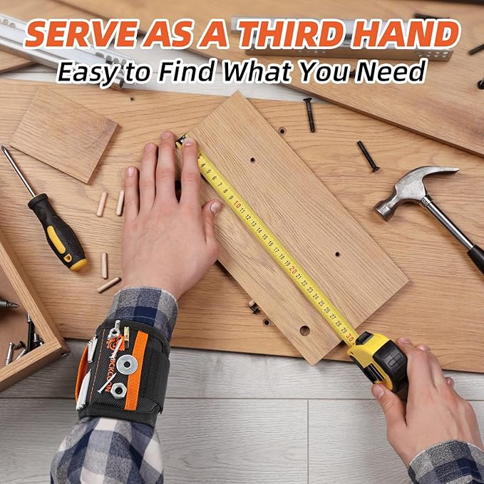 Magnetic Wristband with 20 Powerful Magnets, Tool Wrist Band for Screws, Nails and Drilling Bits, Gift for Husband, Dad, Handymen and Wood Working Men