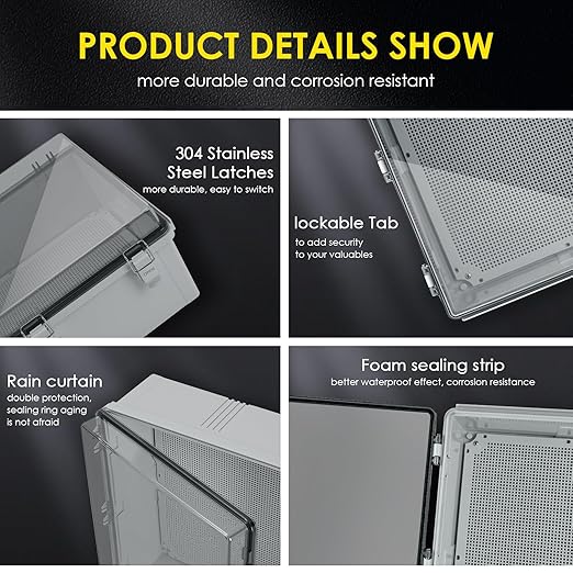 Waterproof Electrical Junction Box Outdoor, IP67 ABS Plastic Weatherproof Electrical Enclosure with Aluminum DIN Rail, Mounting Platem for WiFi Project, Clear (20.1''×16.1''×7.9'')