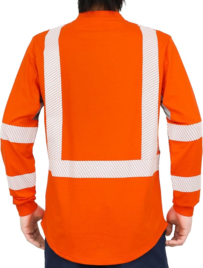 BOCOMAL Reflective FR Shirts High Visibility Summer Vented Mesh Long Sleeve Crewneck Lightweight Flame Resistant Workwear