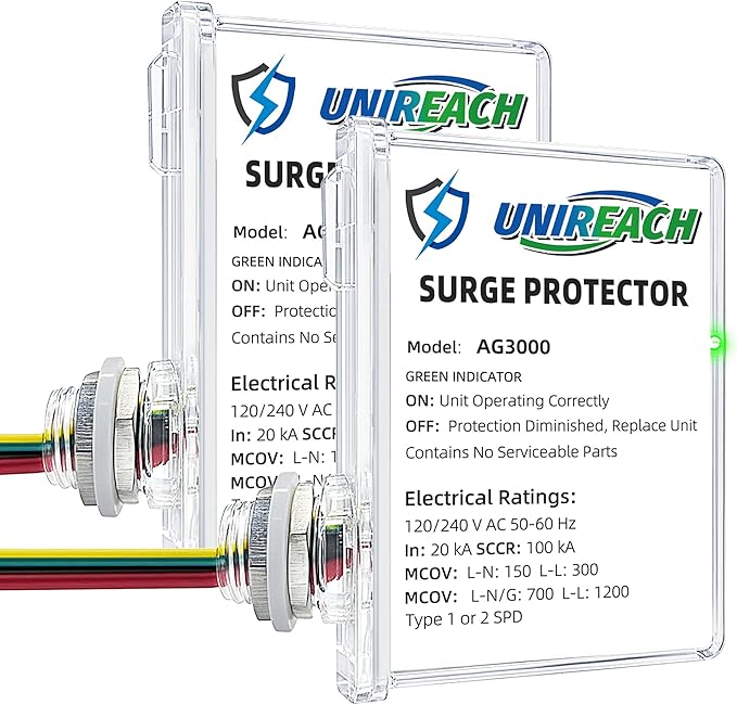 2 Pack AG3000 HVAC Surge Protector 120/240V, House Surge Protectors, AC Surge Protector, Whole House Surge Protective Device for Mini Split, TPMOV Technology, Watertight Enclosure, 5 Year Warranty